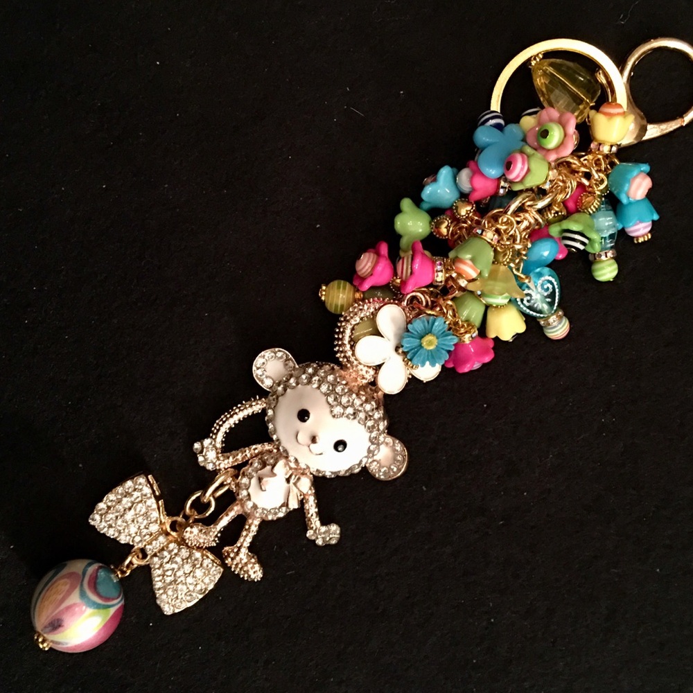 Rhinestone Monkey & Flower Dangles Bag Charm!
